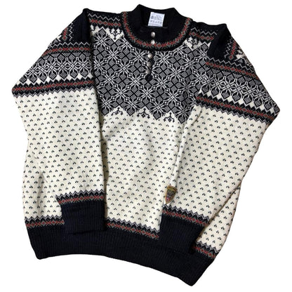 DALE OF NORWAY Nordic Sweater Wool Knit Black Cream Snowflake Pattern Men's M