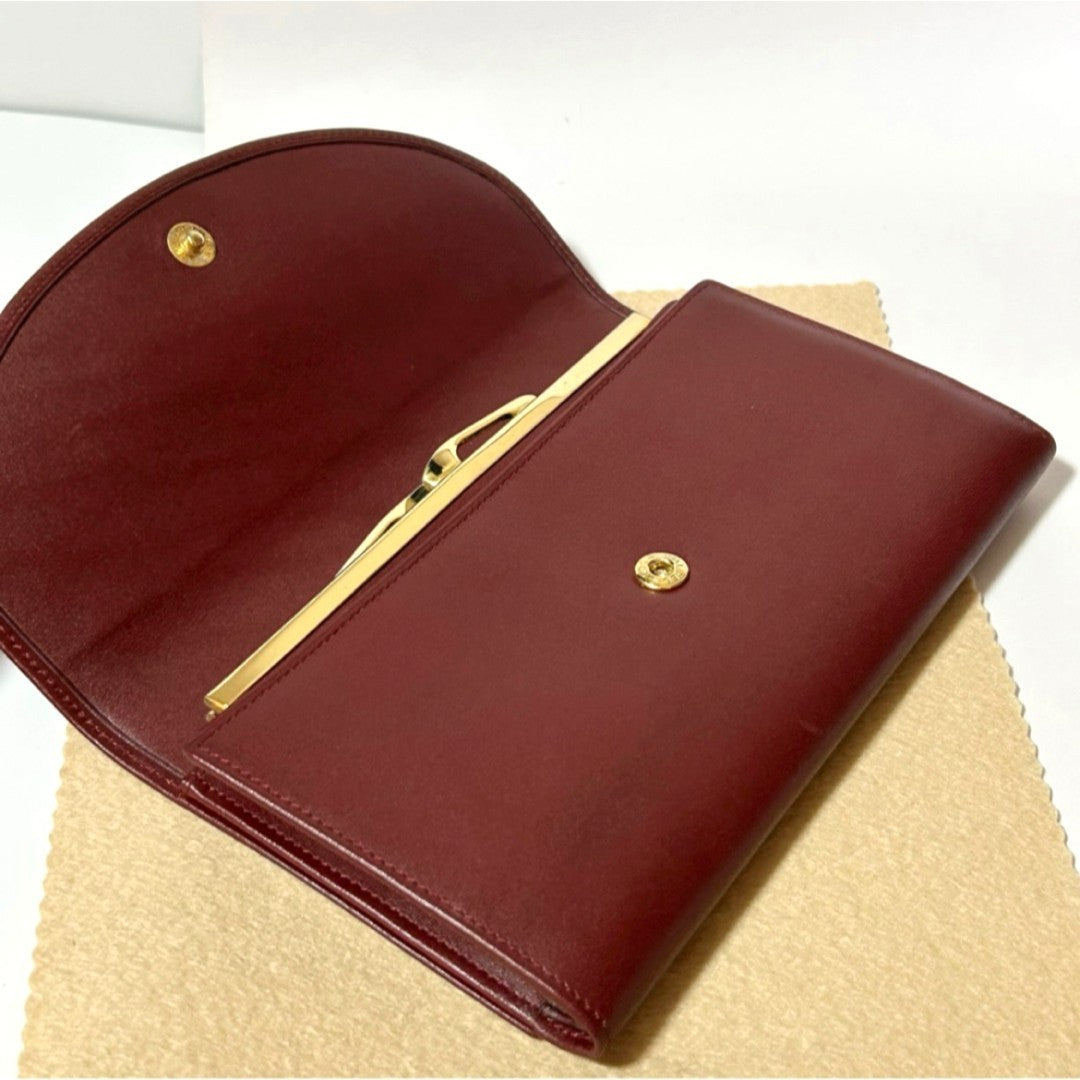 Cartier Must de Cartier Tri-Fold Long Wallet Bordeaux Leather 7.5x4.5x1" Used