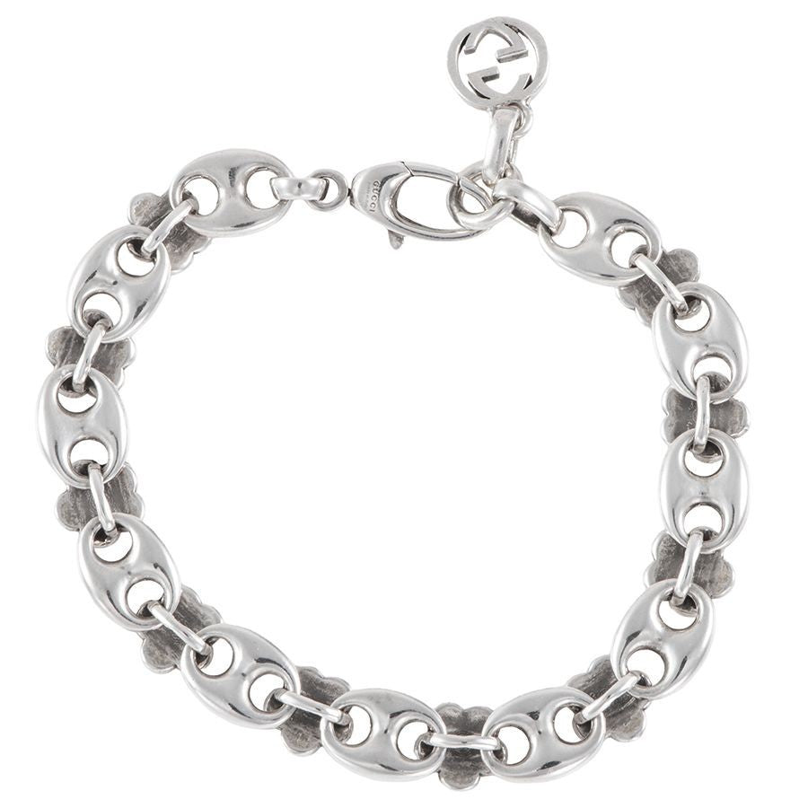 GUCCI Silver 925 Multicolor Flower GG Bracelet Bangle Double G L 16cm 6.3in