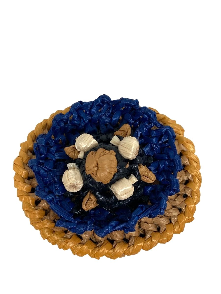 PRADA Flower Raffia Brooch Pin Blue Multicolor Woven Accessory Italy Excellent
