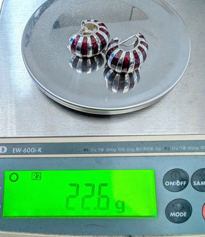 Tiffany & Co. 925 Sterling Silver Red Enamel Shell Shrimp Hoop Clip On Earrings