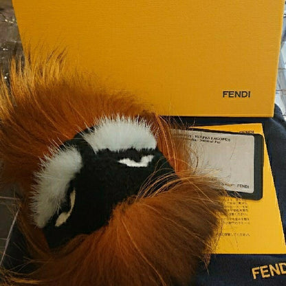 FENDI Monster Bugs Fur Charm Key Chain Key Ring Gold/Naby Blue/Green Used Mint