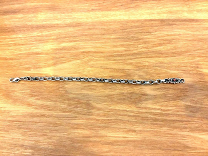 DEAL DESIGN 925 Sterling Silver Chain Bracelet Red Stone Scrollwork Used Japan