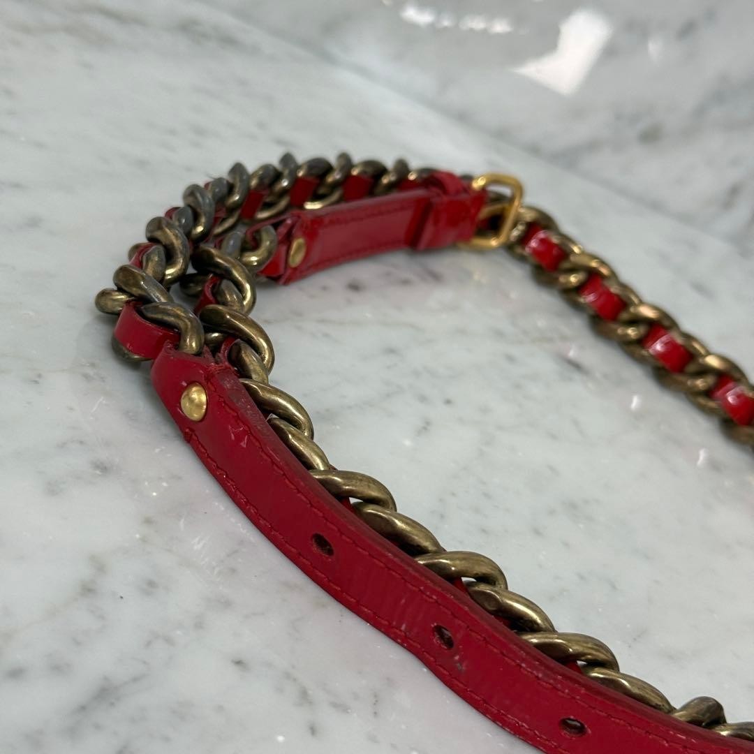 Authentic Miu Miu Red Patent Leather Chain Belt Women L 101cm 39.7in