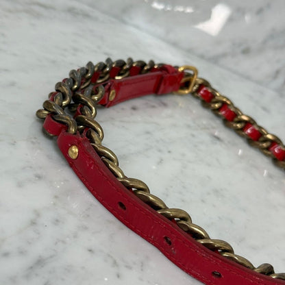Authentic Miu Miu Red Patent Leather Chain Belt Women L 101cm 39.7in
