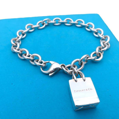 Tiffany & Co Silver Shopping Bag Signature Charm Donut Link Bracelet 17.5cm 6.9"