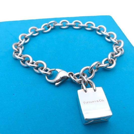 Tiffany & Co Silver Shopping Bag Signature Charm Donut Link Bracelet 17.5cm 6.9"