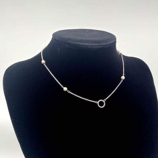 Tiffany & Co Silver 925 6P Pearl Station Necklace L 40cm 15.7in Rare