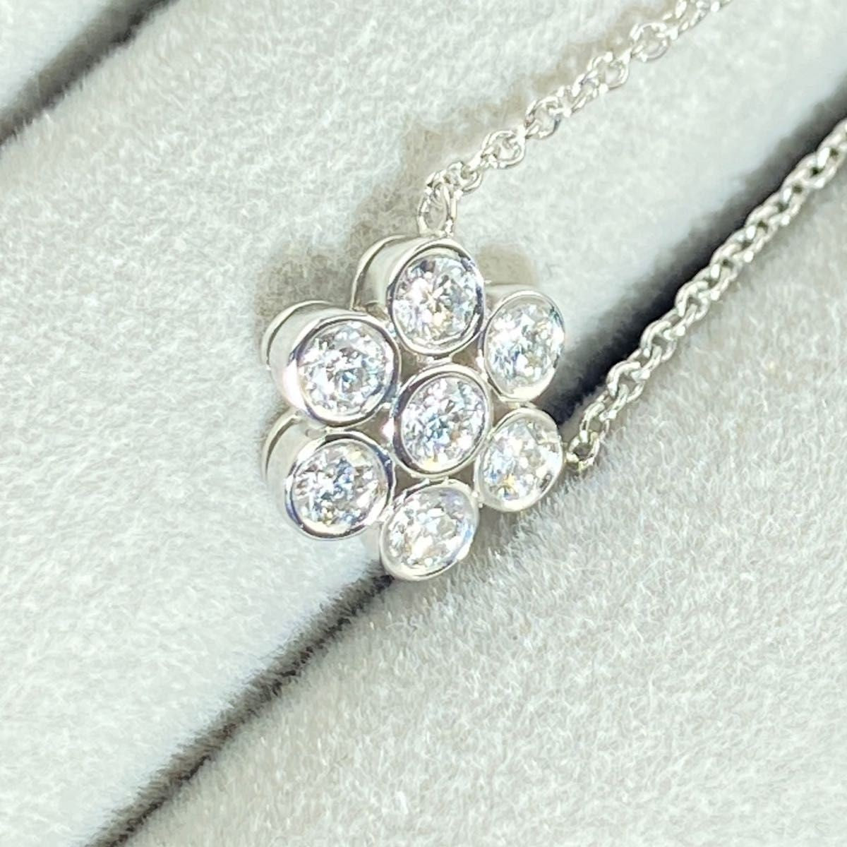 Tiffany & Co. Platinum Pt950 7P Diamond Flower Garden Necklace L 41cm 16"