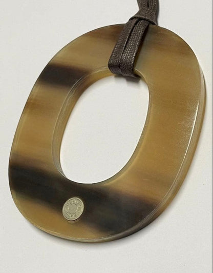 Hermes Buffalo Horn Necklace Designer Pendant Womens Jewelry Statement Accessory