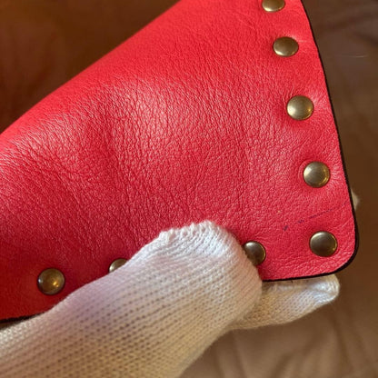 Valentino Garavani Auth Hot Pink Leather Studded Clutch Bag 30x19.5 cm