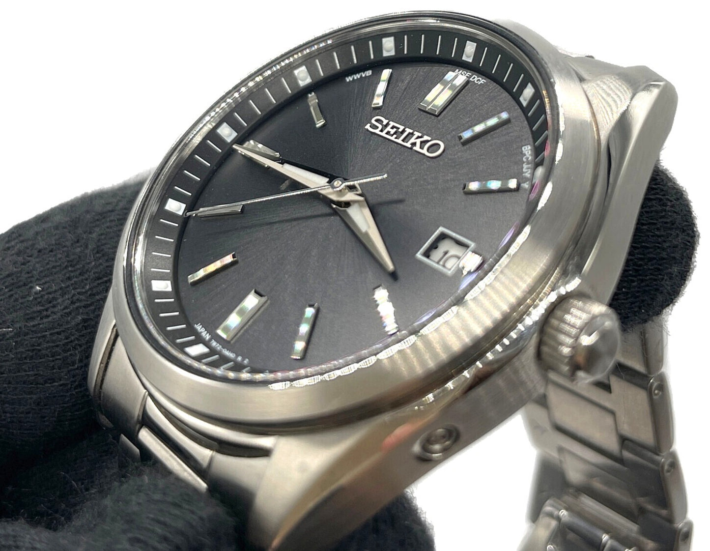 SEIKO SBTM323 Radio Solar Wristwatch Blue Dial Stainless Steel Men Watch Japan