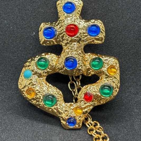 Christian Lacroix Vintage Croix Camargue Cross Necklace Multi Color Cabochon VTG