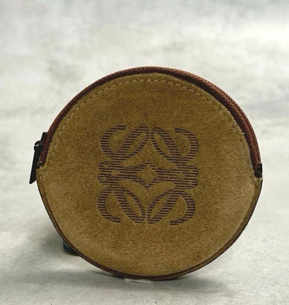 Loewe Anagram Camel Suede Round Coin Case 7.5 x 8cm