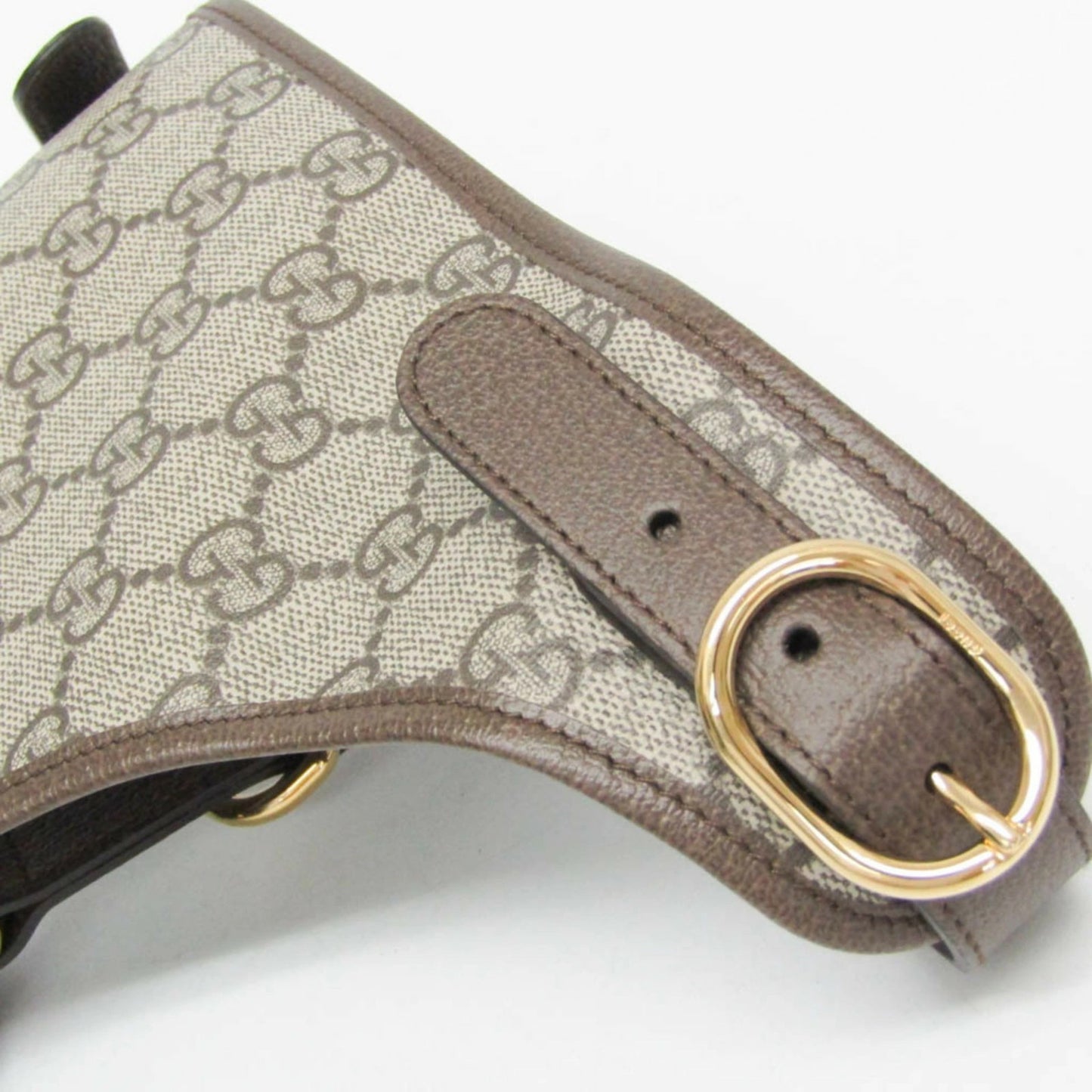 Gucci Auth GG Supreme 692964 Dog Harness PVC Leather Beige Dark Brown Used