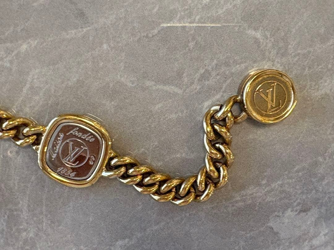 Louis Vuitton 1854 Chain Bracelet Gold Silver Tone Brass Maison fondée 1854