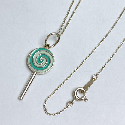 Tiffany & Co. Silver 925 Lollipop Candy Blue Enamel Pendant Top Charm Used
