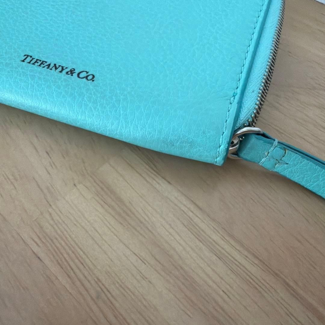 Tiffany & Co Blue Leather Zip Card Case Coin Wallet Used