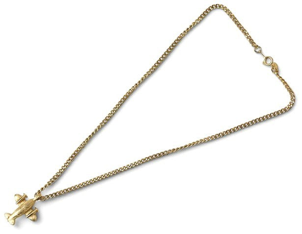 GIVENCHY Vintage Airplane Motif Pendant Necklace Gold GP Unisex Choker 40cm Used