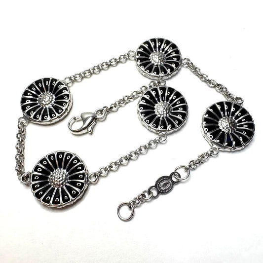 Georg Jensen Sterling Silver 925 Black Enamel Daisy Bracelet L 18.5cm 7.2in
