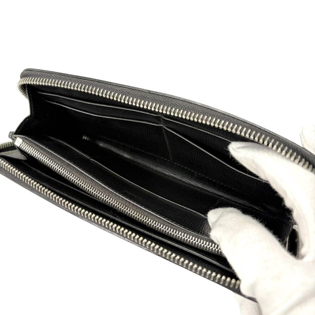 Dunhill Auth Cadogan Black Leather Round Zip Long Wallet 19x10 cm 7.5x3.9" Used