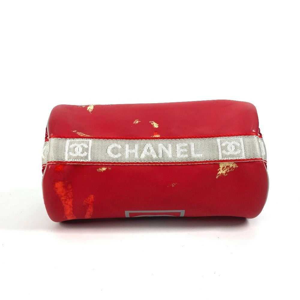 Chanel Auth Sport Line Mini Drum Bicolor Logo Shoulder Handbag Red Gray Coco
