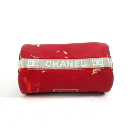 Chanel Auth Sport Line Mini Drum Bicolor Logo Shoulder Handbag Red Gray Coco