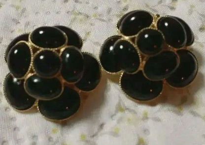 Philippe Ferrandis Black Enamel Camellia Flower Clip On Earrings Elegant Used