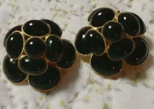 Philippe Ferrandis Black Enamel Camellia Flower Clip On Earrings Elegant Used