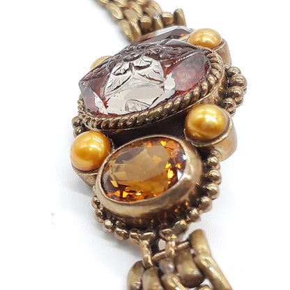 Stephen Dweck Engraving Citrine Quartz Sterling Silver Bracelet Used Japan