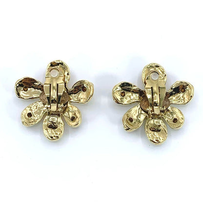 Christian Lacroix Auth Vtg Floral Stone Clip-On Earrings 4x4 cm 1.6x1.6" Used