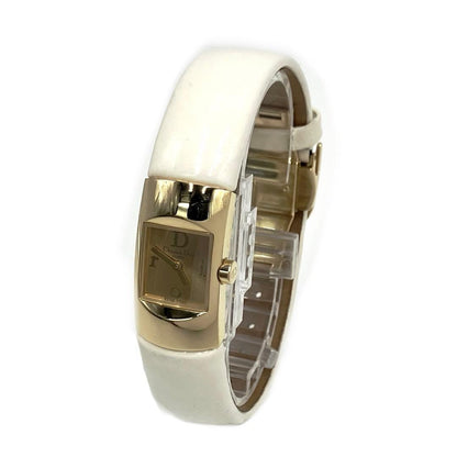 Vintage Christian Dior D102-150 Quartz Wristwatch Gold Plated White Leather Band