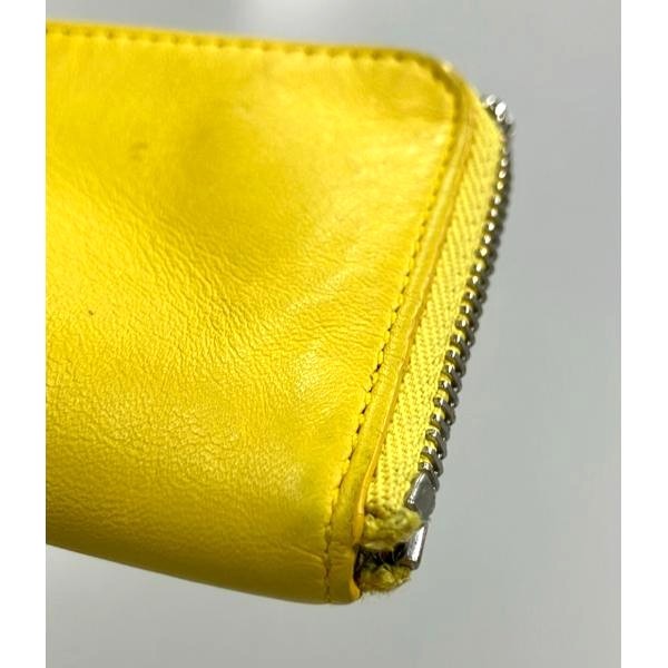 LOEWE Triangle Coin Purse Case Yellow Leather Silver Zip Pouch Women's Authentic