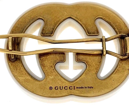 GUCCI Interlocking G Hair Clip Barrette Cream Crystal Gold HW Italy Authentic