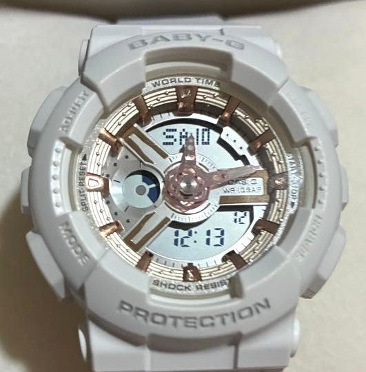 CASIO Baby-G BA-110RG Analog Digital Watch White Rose Gold Resin Case Working