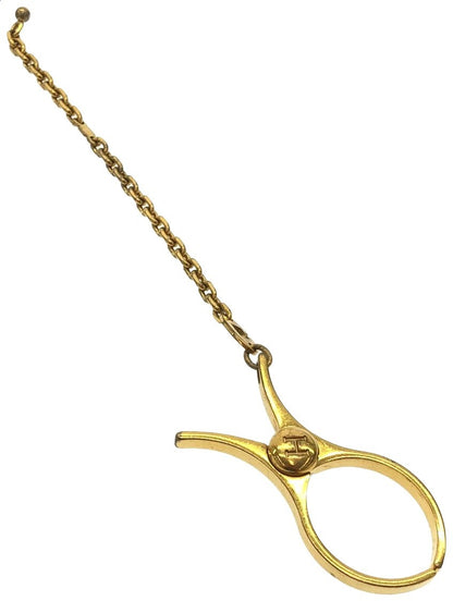 HERMES Filou Glove Holder Chain Necklace Gold Tone Metal Vintage Authentic Used