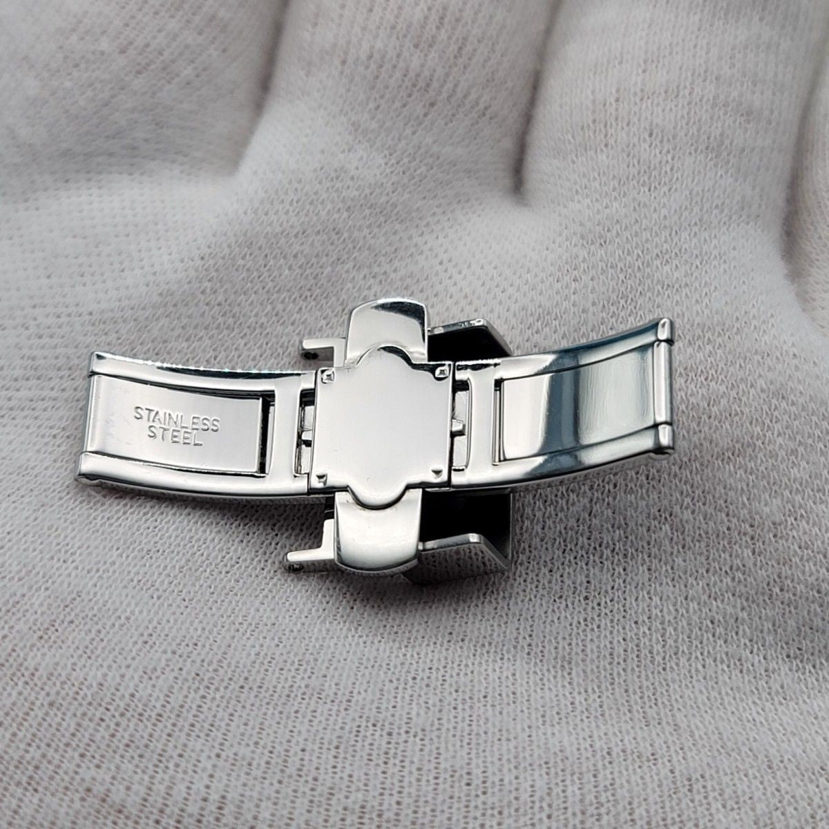 MUHLE GLASHUTTE 16mm Silver Tone Butterfly Buckle Used