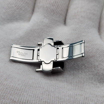 MUHLE GLASHUTTE 16mm Silver Tone Butterfly Buckle Used