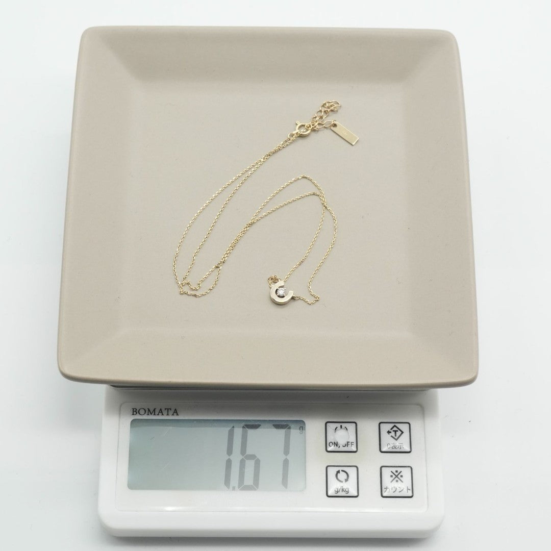Excellent Celine K10 Gold Diamond Horseshoe Necklace Horse Shoe Pendant L 16.5in