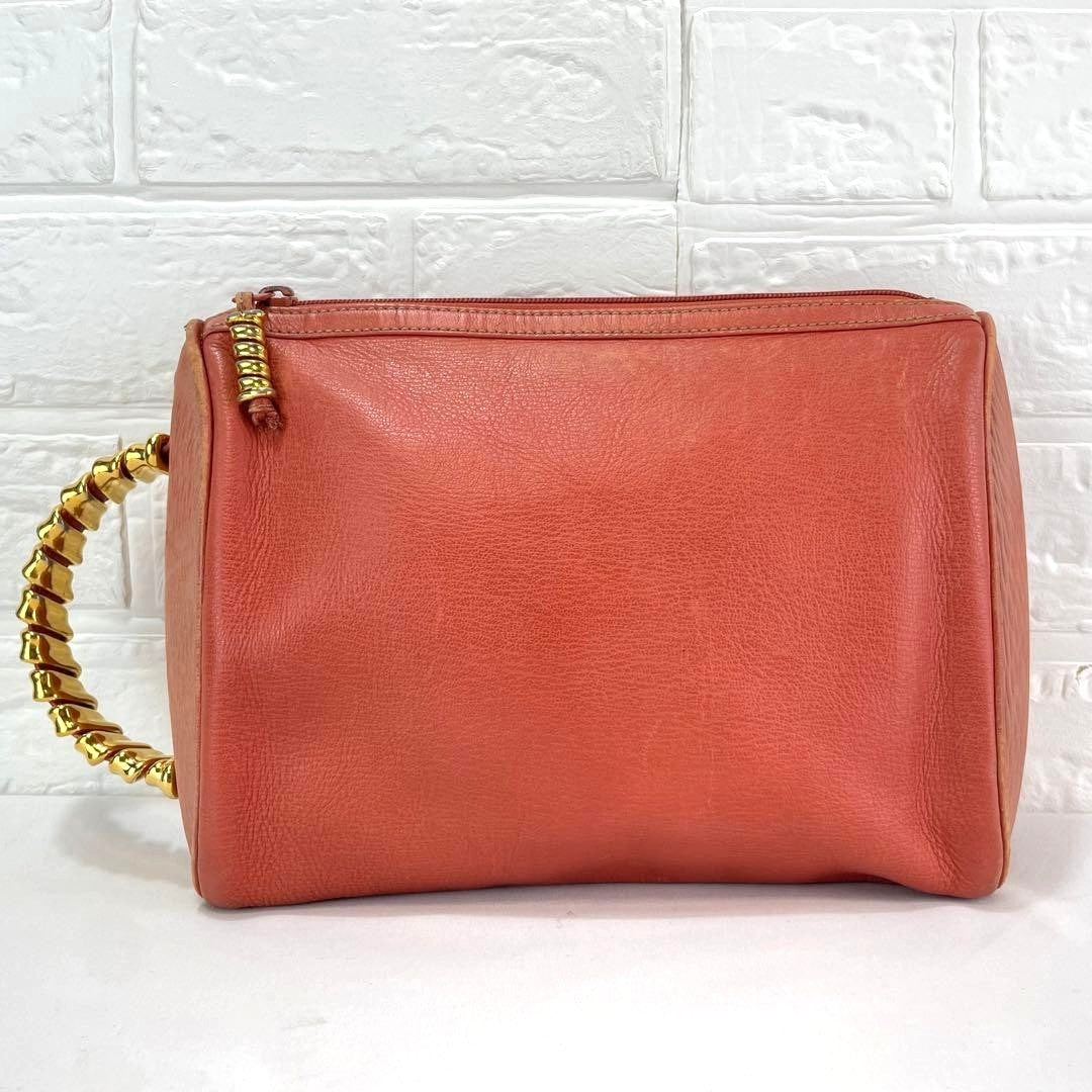 Vintage Loewe Velazquez Red Leather Gold Hardware Twist Handle Clutch Rare