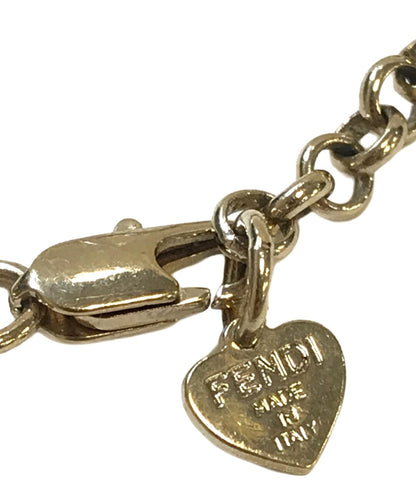 FENDI Zucca FF Logo Charm Bracelet Gold Tone Chain Rhinestone H Initial Italy