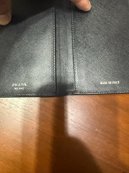 PRADA Saffiano Leather Notebook Cover Black Agenda Case Made in Italy 8.5x17in