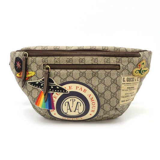 Gucci Auth GG Supreme Courier Belt Bag Khaki Beige Multicolor Applique Used