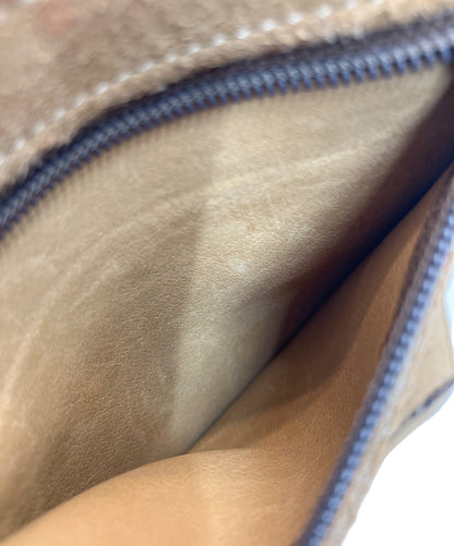 LOEWE Anagram Embossed Suede Pouch Brown Zip Case Spain 7.1x4.5in Authentic