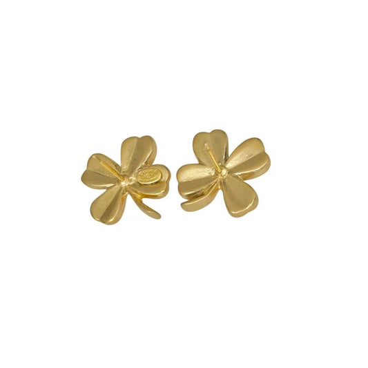 Chanel Authentic 03P Coco Mark Four Leaf Clover Gold GP Logo Earrings Used Great