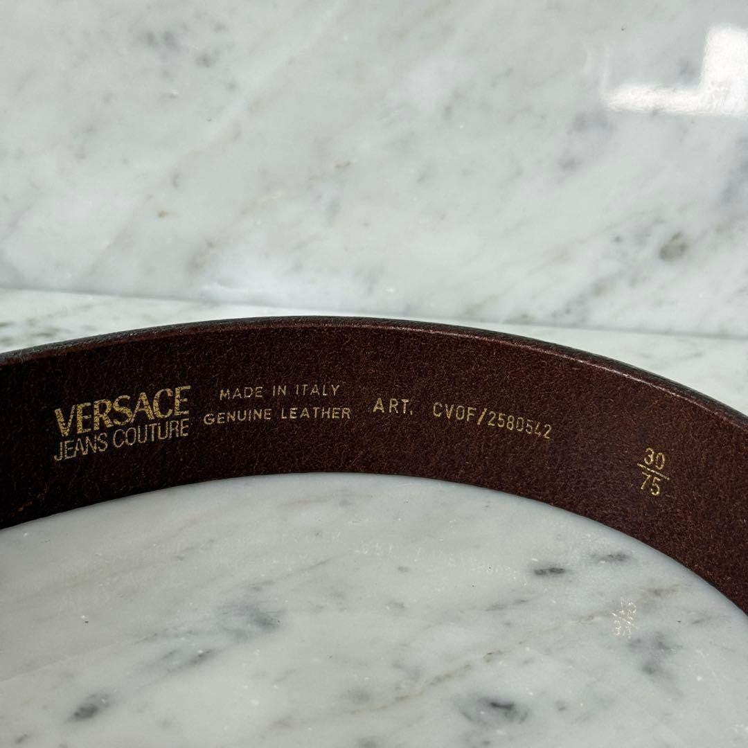 Versace VJC Brown Leather Belt Gold Buckle L 86.5cm 34in 30/75 Women