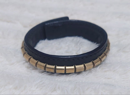 Yves Saint Laurent Rive Gauche Black Leather Studs Bracelet L 21cm 8.2" Vintage