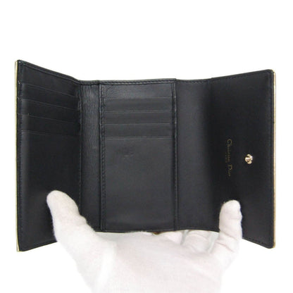 Dior Champagne Gold Micro Cannage Patent Leather Diorama Trifold Wallet Auth