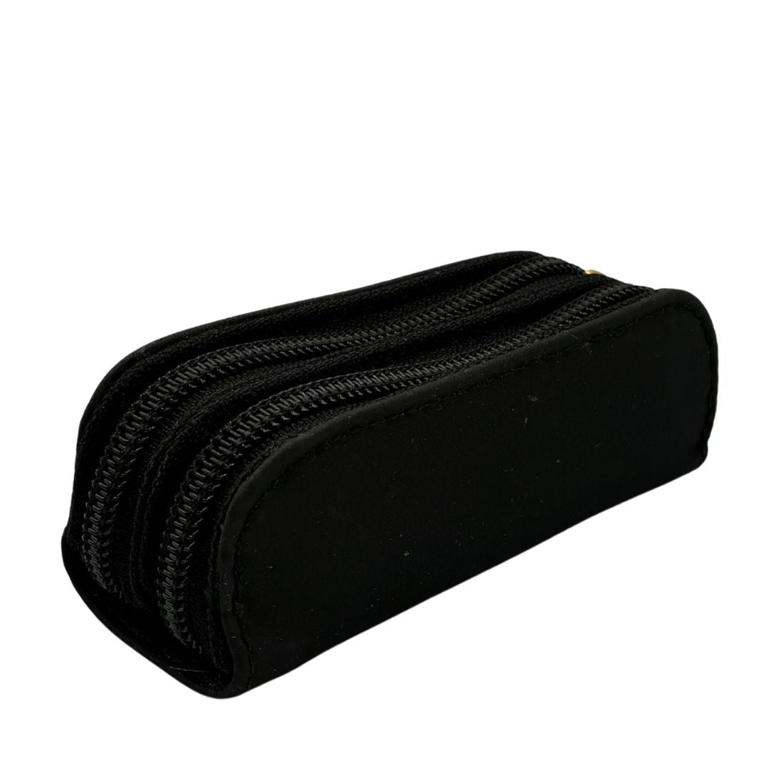 FENDI Pecan Double Zipper Lip Case Pouch Black Nylon Gold FF Logo Zip Pull