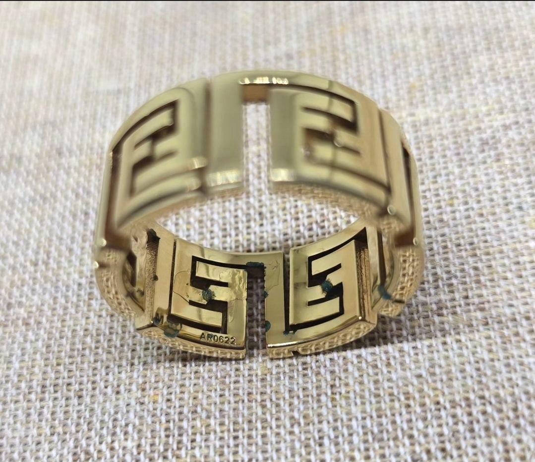 FENDI×VERSACE FENDACE Gold Tone Ring Size 9.5 Extremely Rare Discontinued Item
